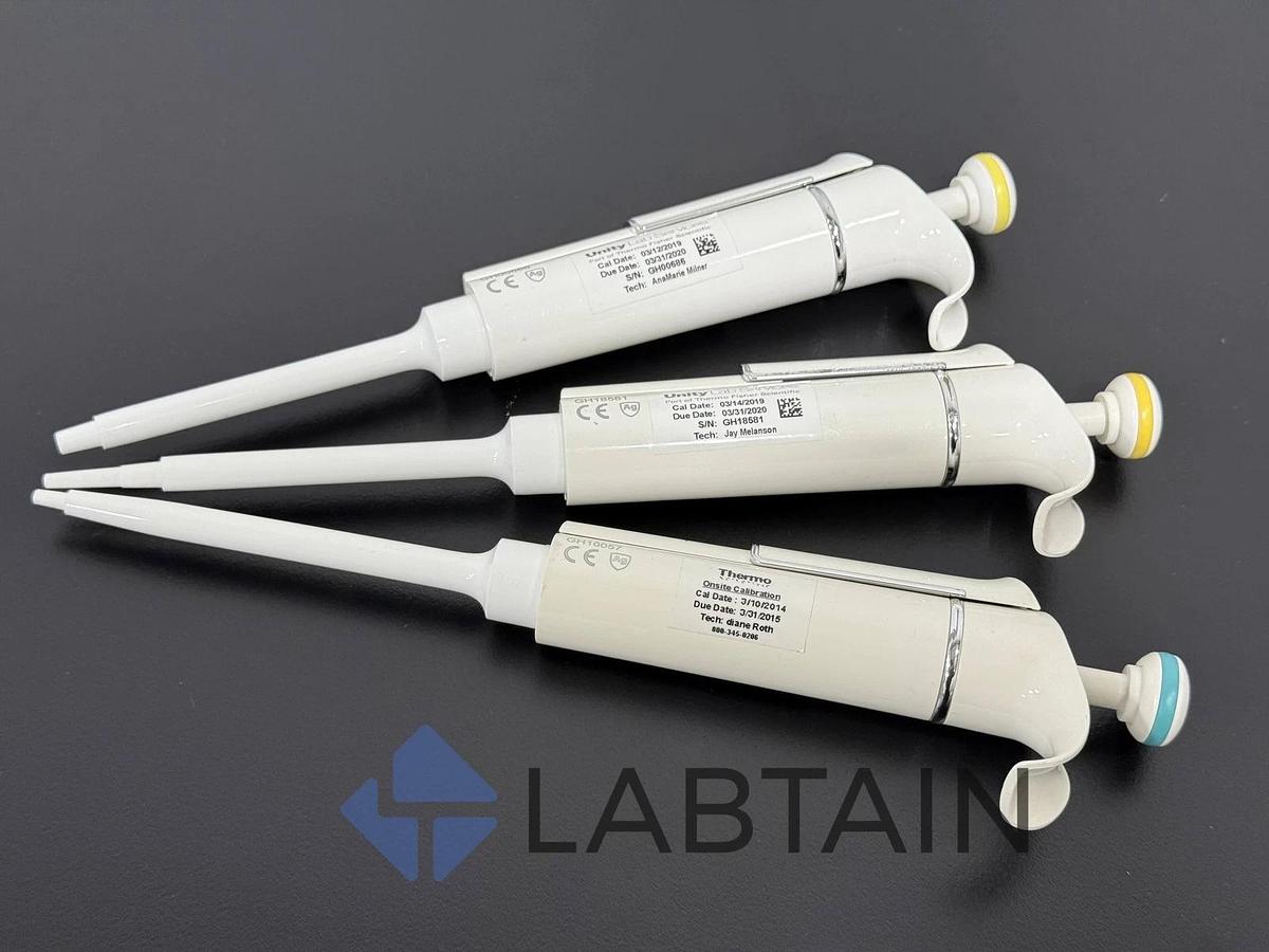 Used Lot of 3 Thermo Scientific Finnpipette F1 Manual Pipettes x2) 2-20uL | 10-100uL