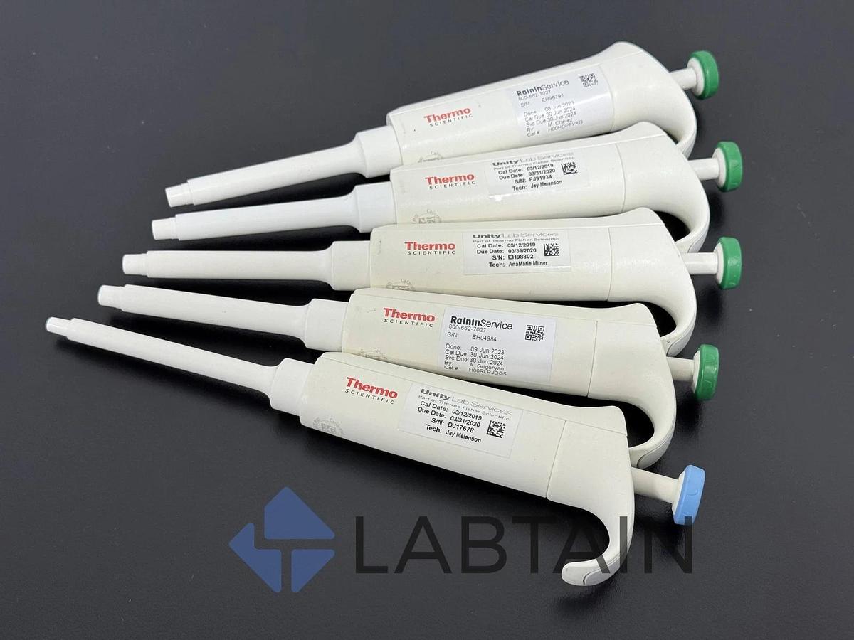 Used Thermo Scientific Matrix Adjustable Pipetts - 20-200ul (1) and 100-1000ul (4)