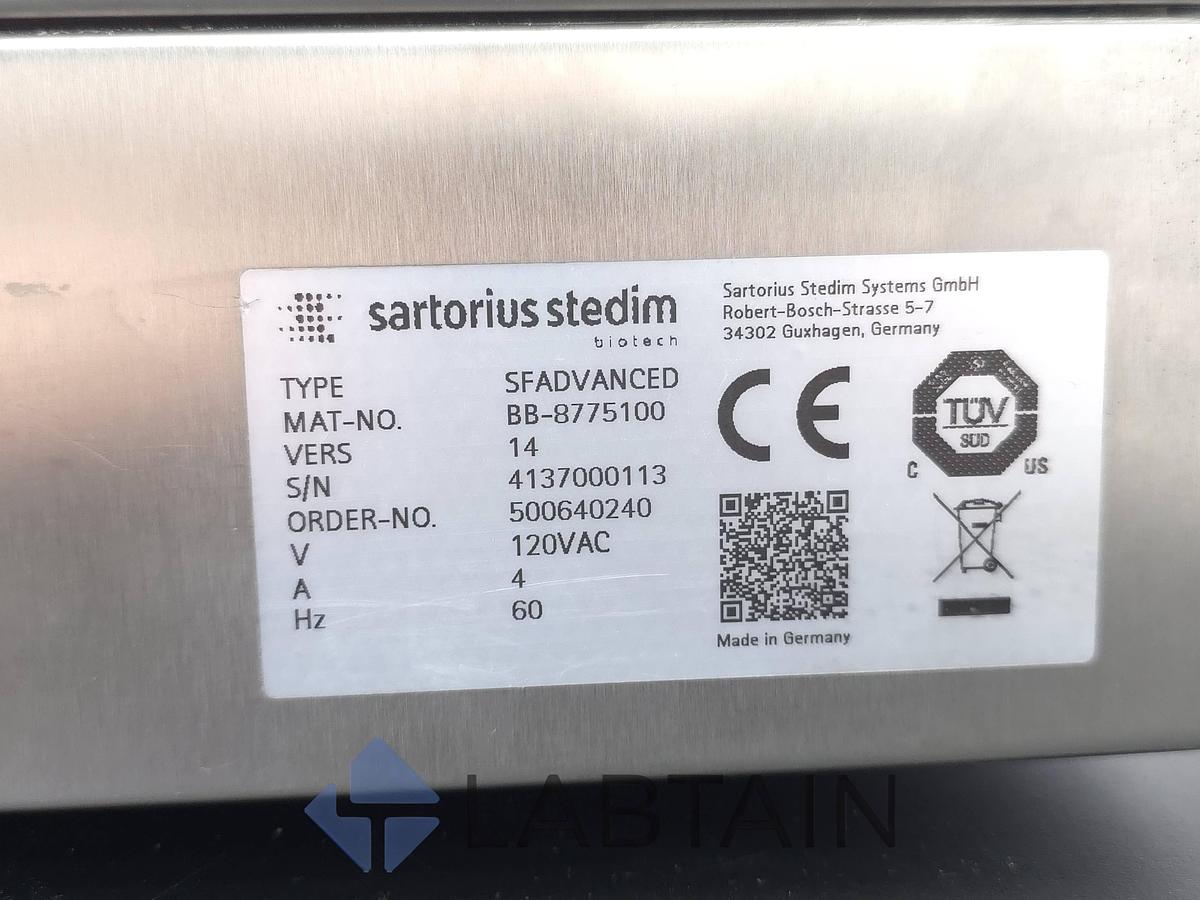 Used Sartorius Stedim SARTOFLOW Advanced Benchtop TFF Crossflow System, 10 L SS Vessel, 0.1–2.1 m², Used/Inspected