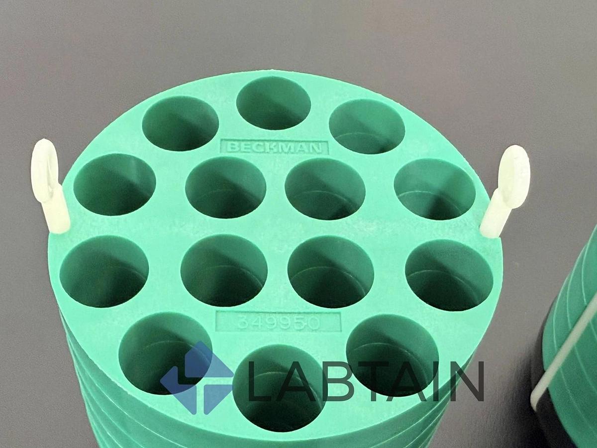 Used Set of 4 Beckman Coulter 349950 Centrifuge Rotor Buckets with 14 x 15 mL Tube Adapters – Excellent Condition