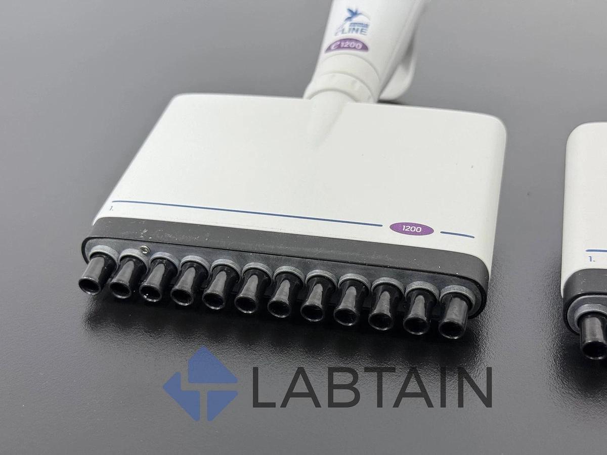 Used Lot of 2 Biohit (Sartorius) eLINE 12-Channel Electronic Pipettes 50-1200ul