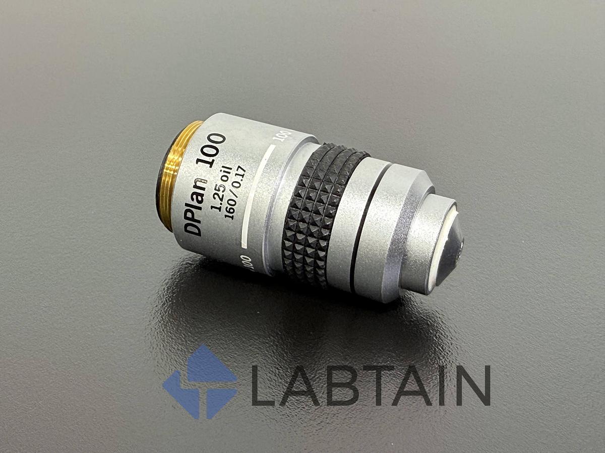 Used Olympus DPlan 100x / 1.25 Oil – 160/0.17 Plan Achromatic Microscope Objective – Excellent Condition