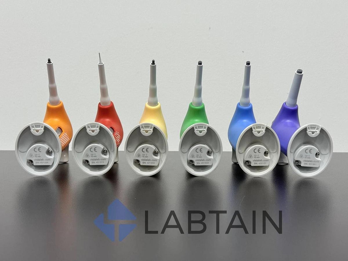 Used Lot of 6 VistaLab Ovation Adjustable Pipetts - Ergonomic Micropipettors, 1-1000