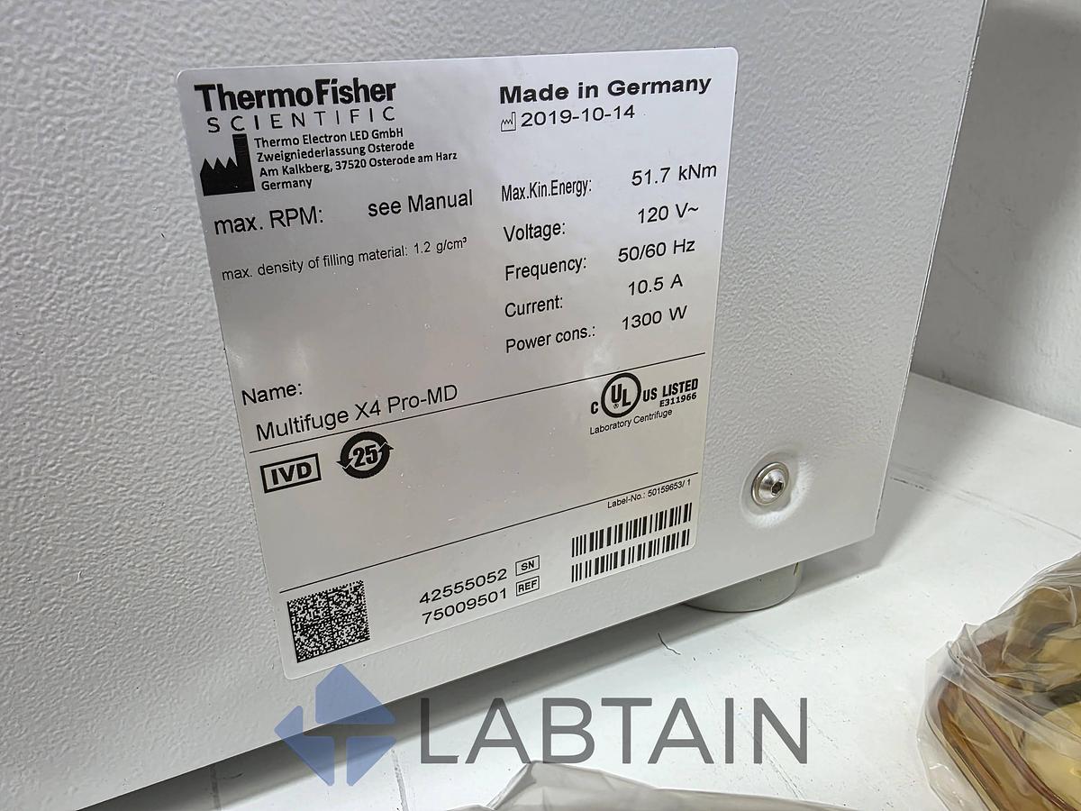 Used Thermo Multifuge X4 Pro-MD Centrifuge TX-1000 Rotor 4x1000mL 120V 2019 Used