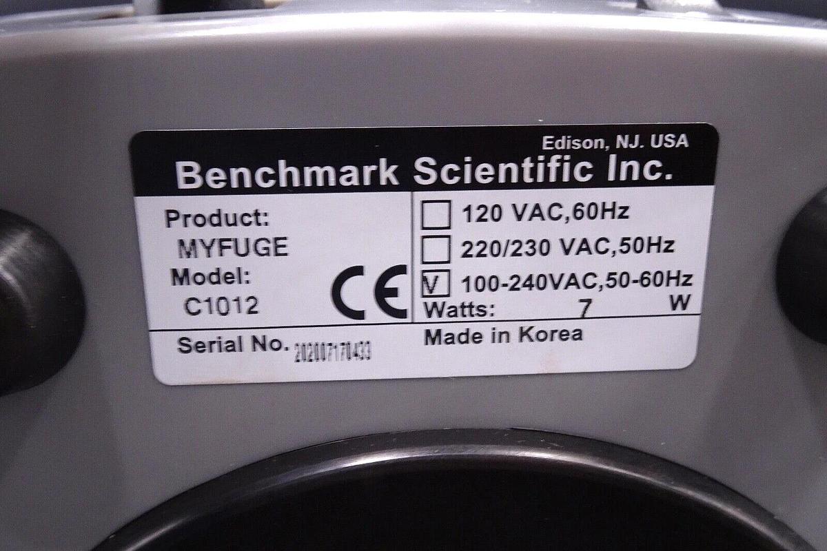 Used Benchmark Scientific MyFuge Mini Centrifuge C1012 202007170433 – Tested