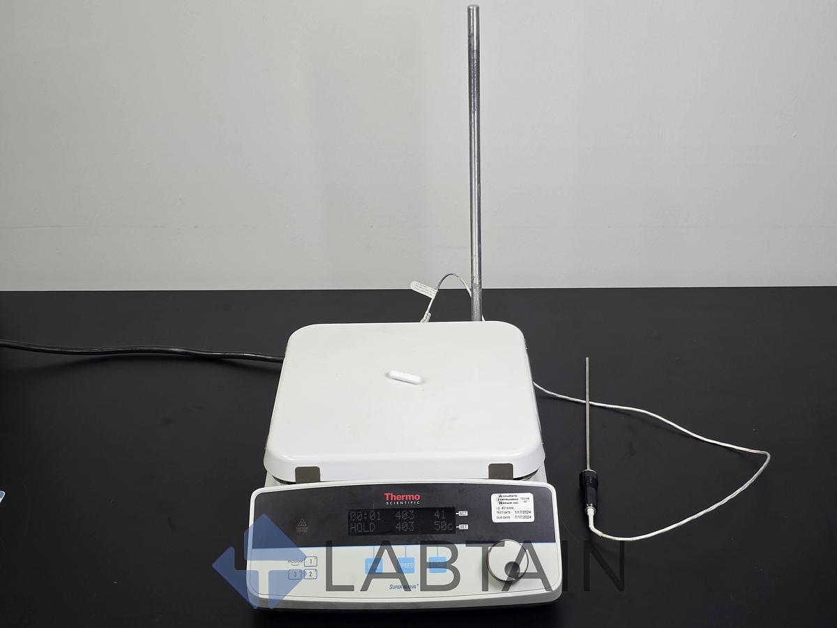 Used Thermo Scientific Super-Nuova+ SP88850190 Digital Hot Plate Stirrer w/ Probe & Support Rod