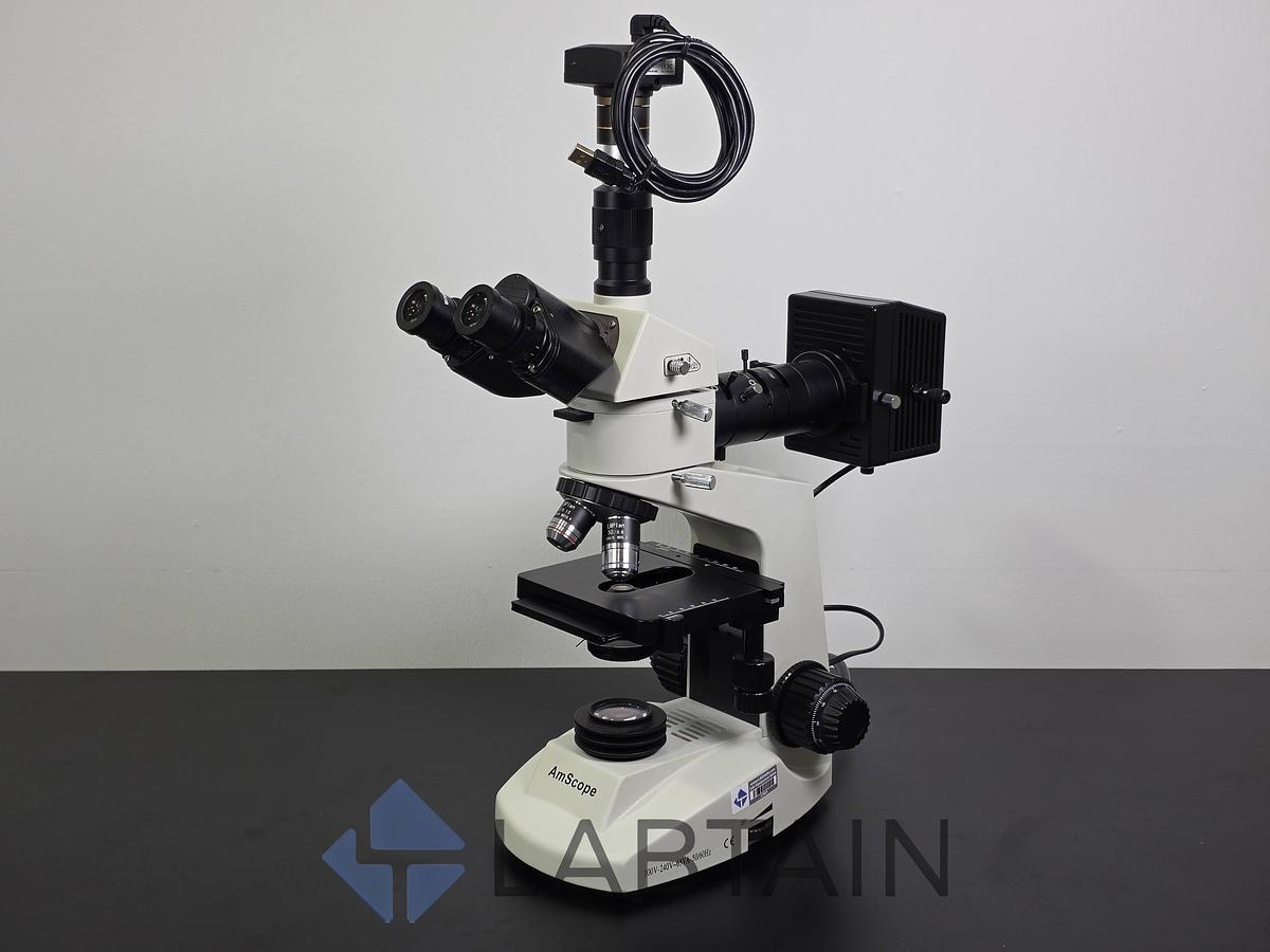 Used AmScope Metallurgical Microscope 50X-500X Trinocular Polarizing w/ 10MP Camera
