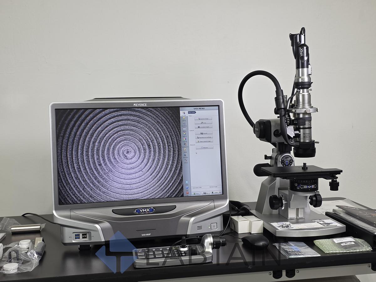 Used Keyence VHX-950F Digital Microscope System — VH-Z100R 100×–1000× Lens, VHX-S90F Motorized Free-Angle Stand (Used)