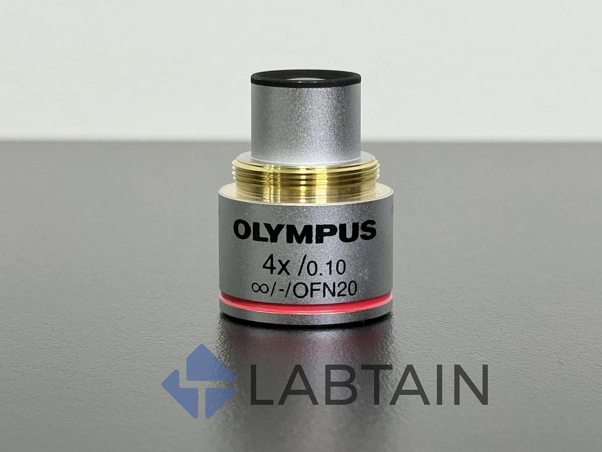 Used Lot of 3 – Olympus Plan Objective – 4x / 0.10 – OFN20 – Red Band – RMS Thread – Used