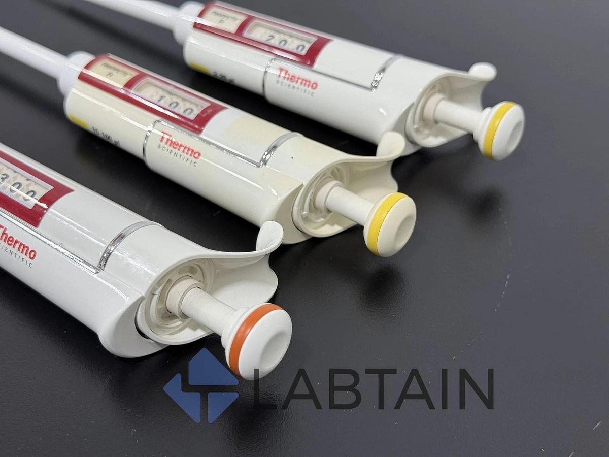 Used x3) Thermo Scientific Finnpipette F1 Manual Pipettes2-20uL | 10-100uL | 30-300uL