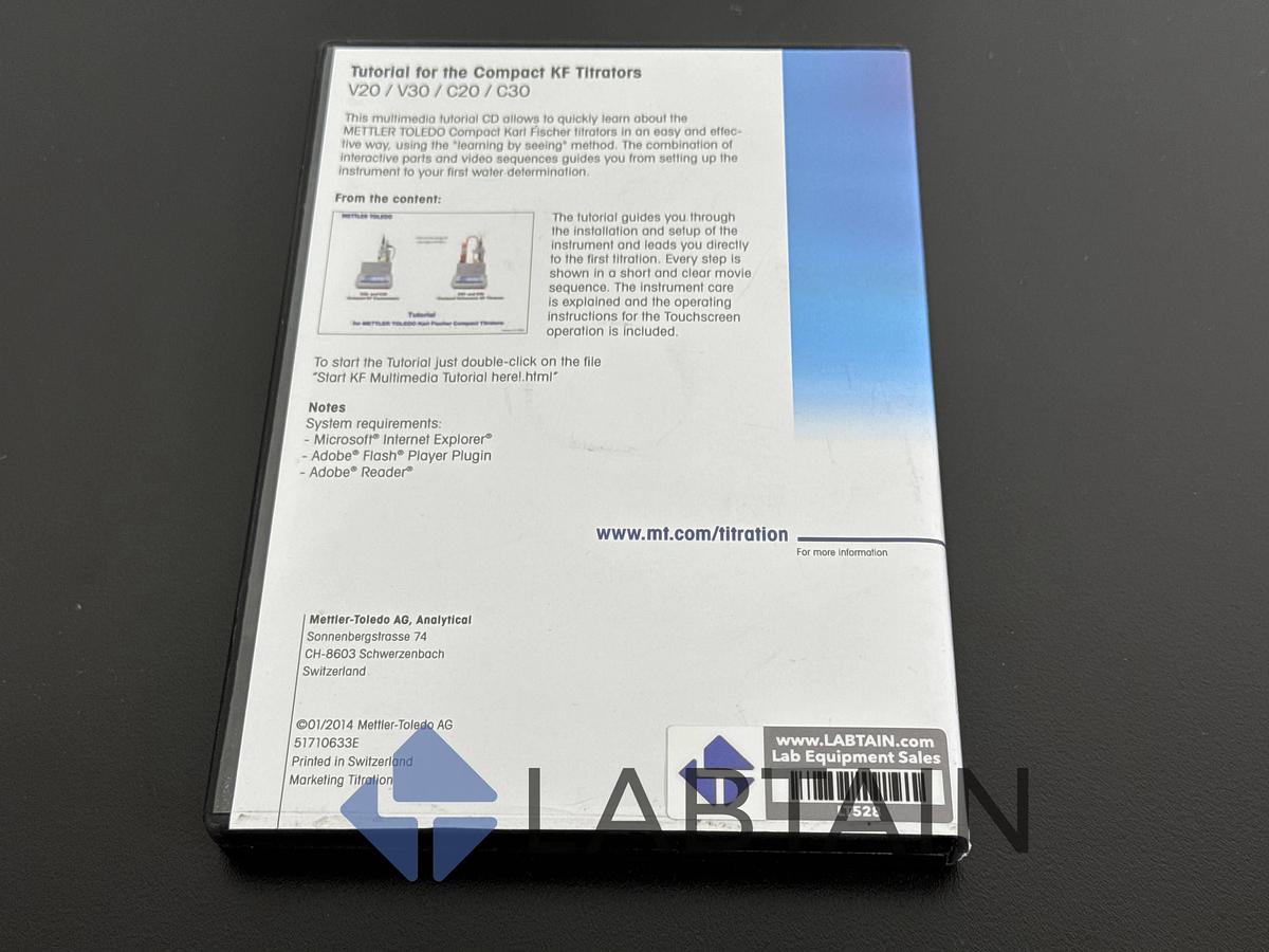 Used Mettler Toledo One Klick Water Determination – Compact Titration Documentation & Software CD – Used