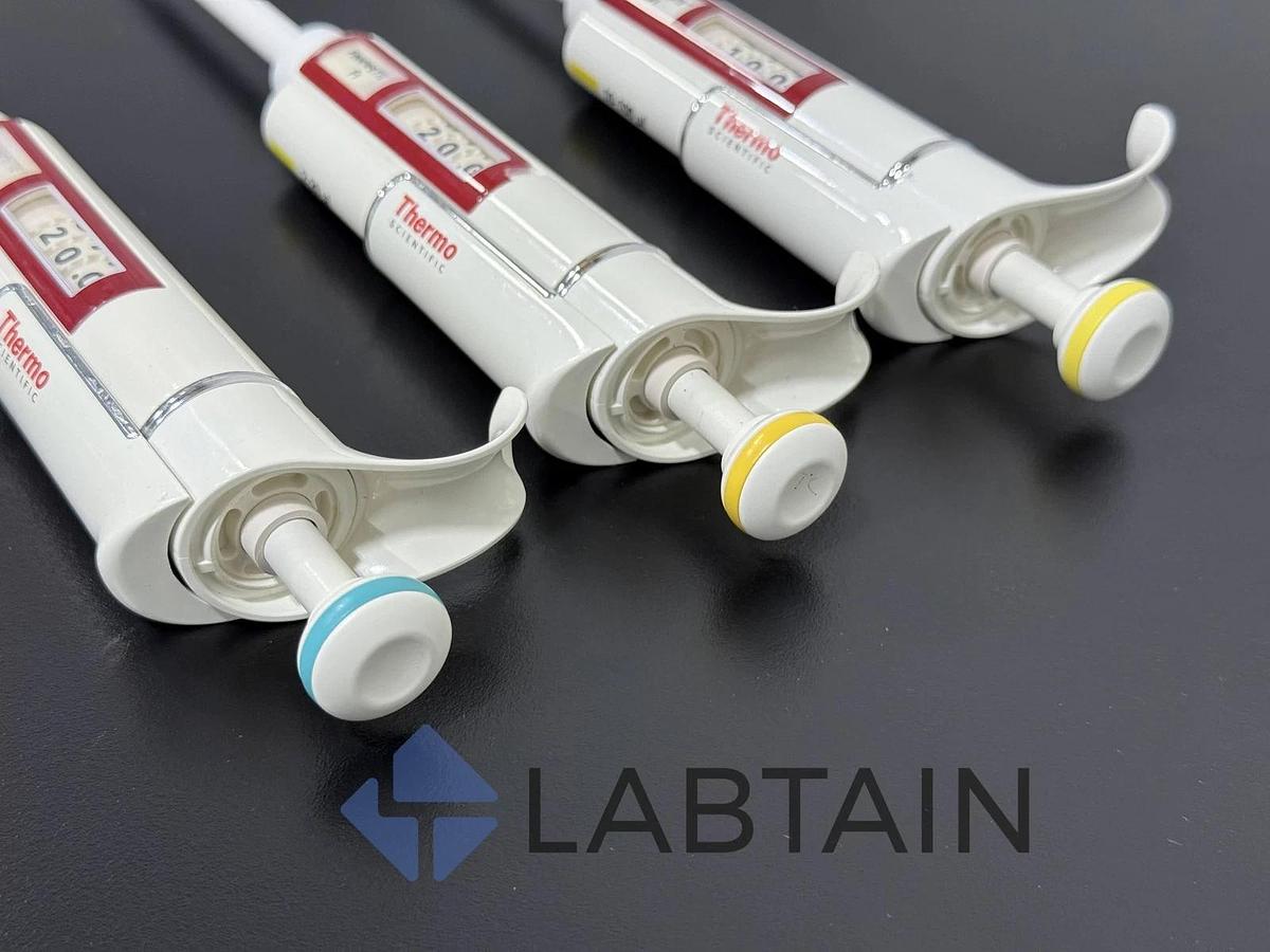 Used Lot of 3 Thermo Scientific Finnpipette F1 Manual Pipettes x2) 2-20uL | 10-100uL