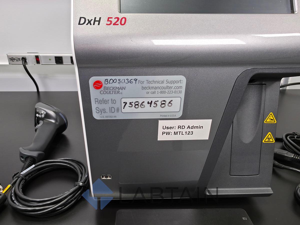 Used Beckman Coulter DxH 520 Hematology Analyzer (B40602) - 2020 Model with 2D Barcode Scanner
