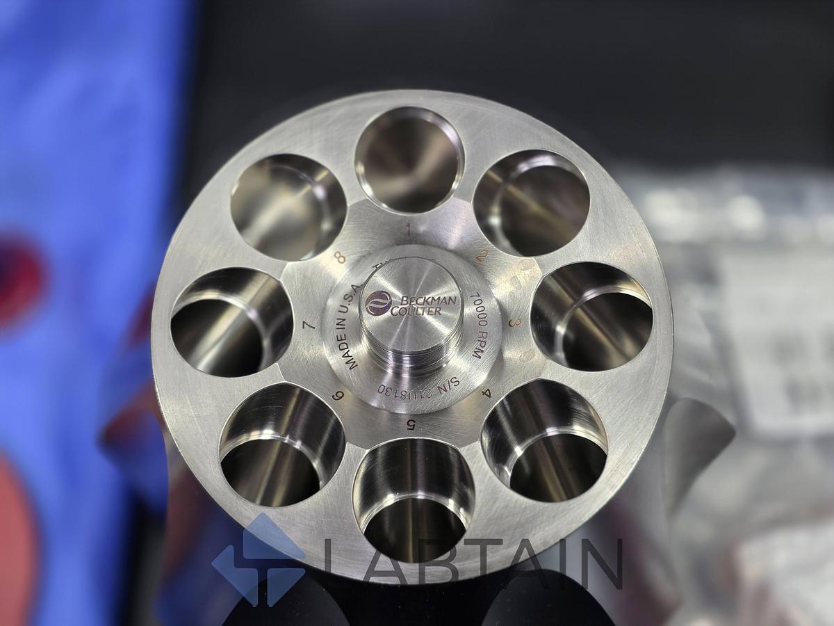 Used Beckman Coulter Type 70 Ti Fixed-Angle Titanium Ultracentrifuge Rotor — 70,000 RPM, 8 × 39 mL, with Lid, OptiSeal/Quick-Seal Spacers & Spinkote (Cat #337922) — Used/Inspected