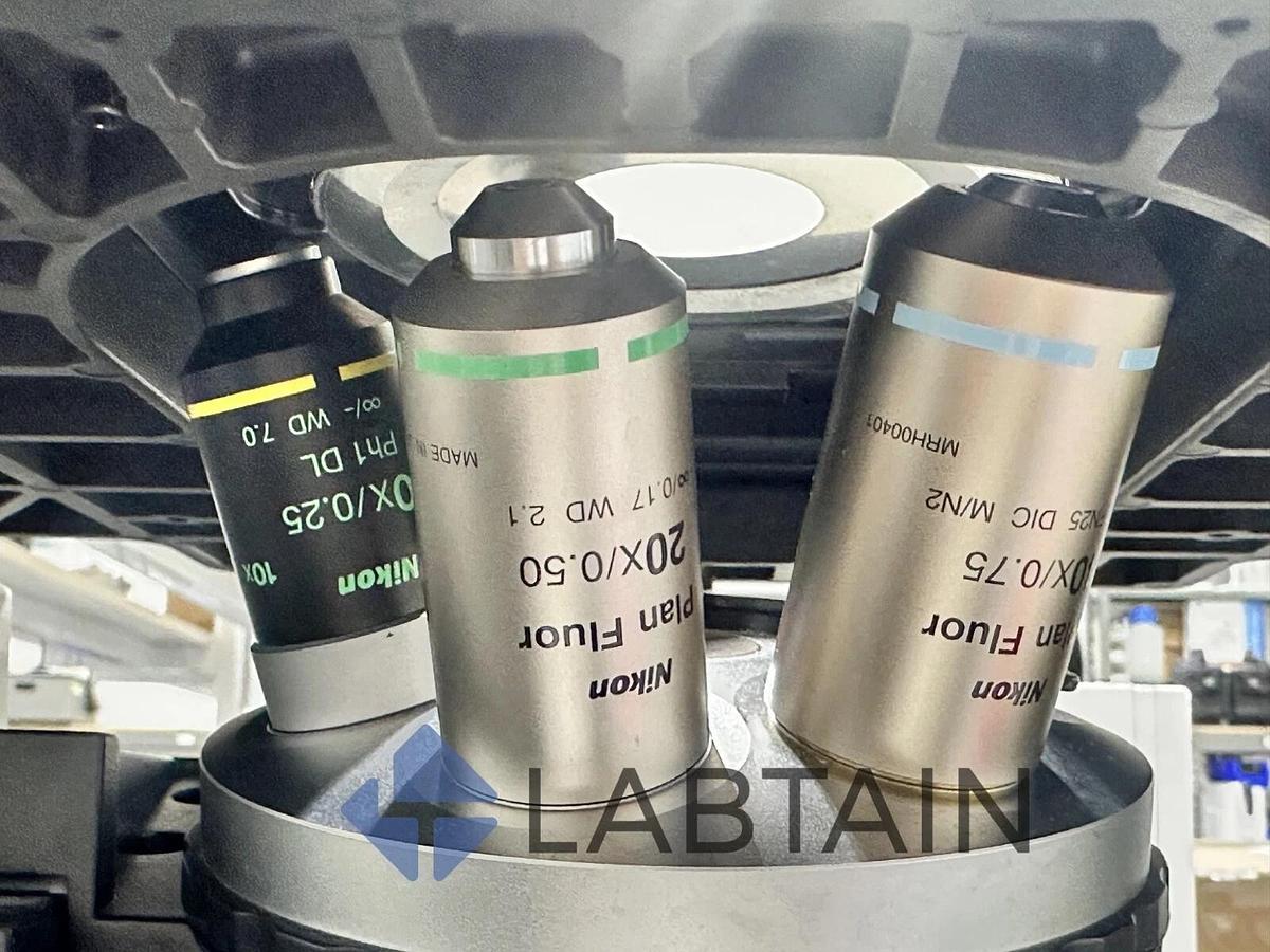 Used Nikon Ti-S/L100 Inverted Research Phase Contrast Microscope – 4 Objectives – Powers On – Good Condition