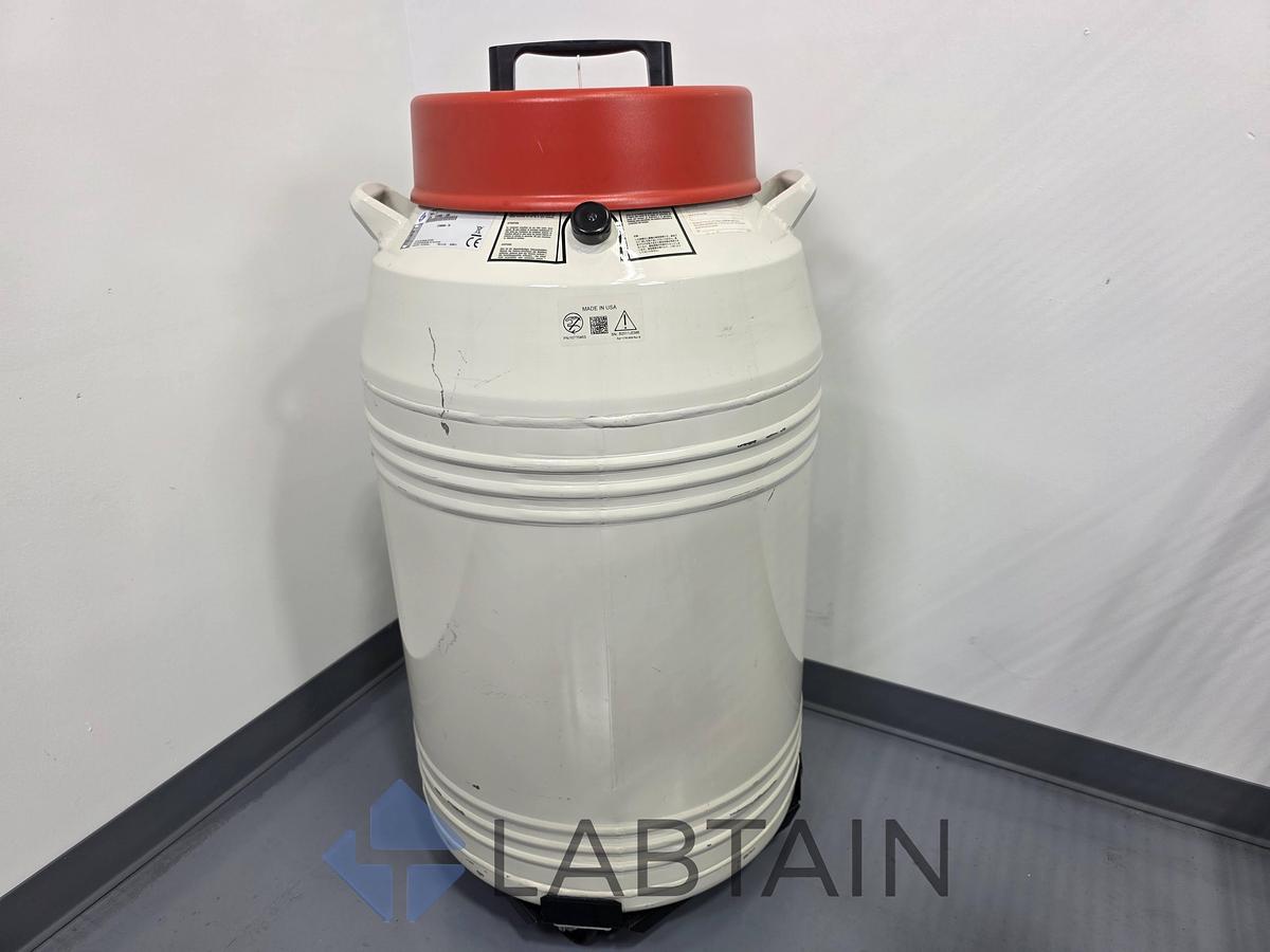 Used Thermo Scientific Locator 4 Plus LN2 Cryogenic Storage Dewar w/ Roller Cart Used