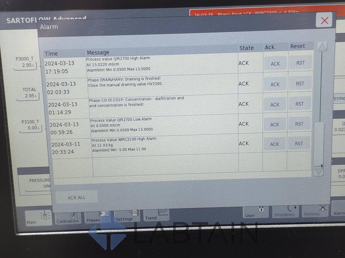 Used Sartorius Stedim SARTOFLOW Advanced Benchtop TFF Crossflow System, 10 L SS Vessel, 0.1–2.1 m², Used/Inspected