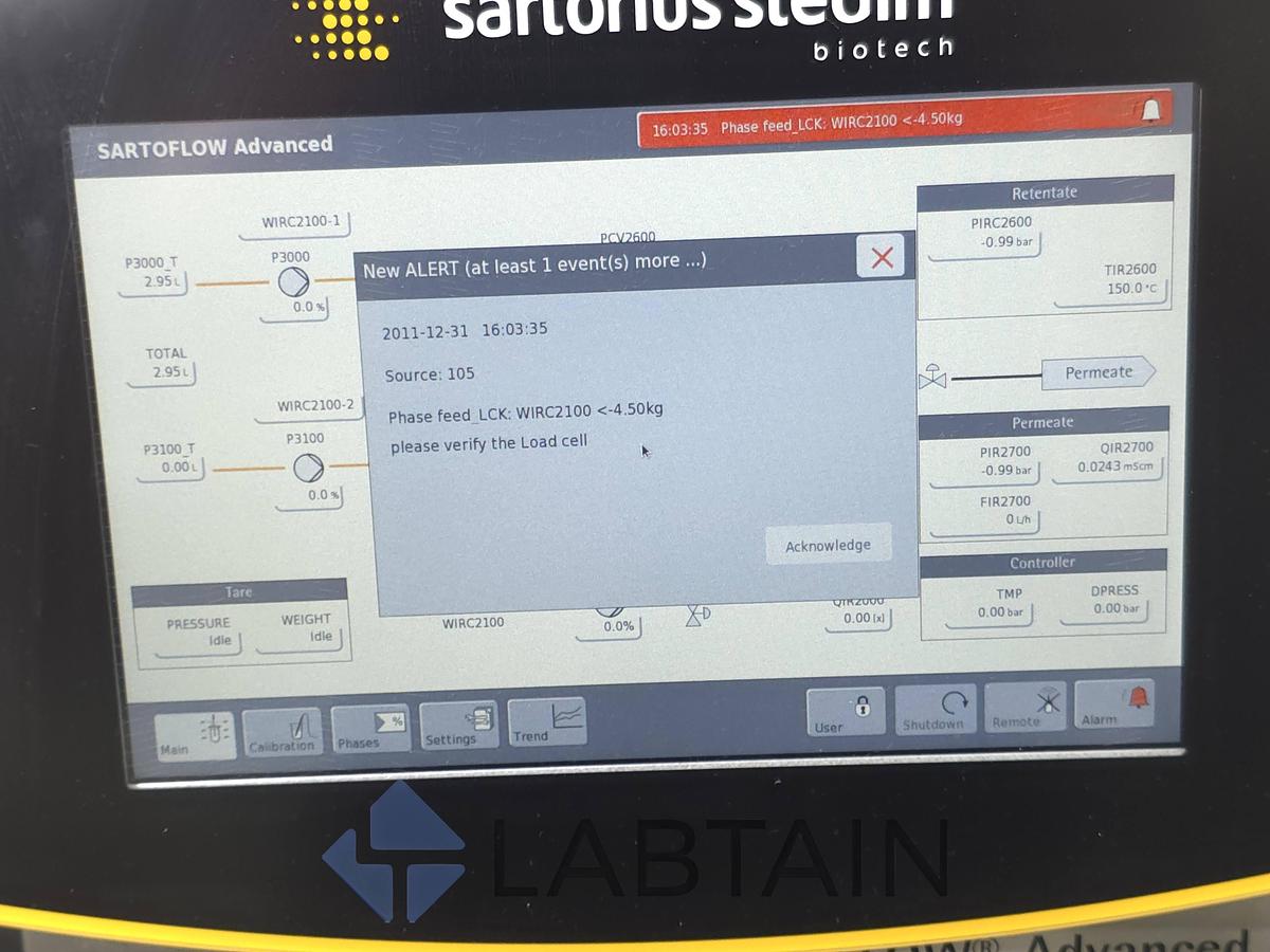 Used Sartorius Stedim SARTOFLOW Advanced Benchtop TFF Crossflow System, 10 L SS Vessel, 0.1–2.1 m², Used/Inspected