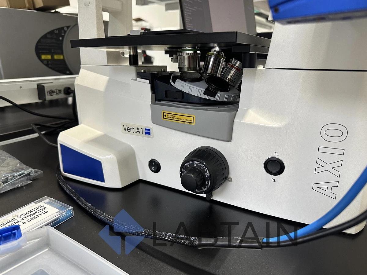 Used Zeiss Axio Vert.A1 Inverted Live Cell Imaging Microscope – LED – Axiocam – Software – TL Bright Light Issue