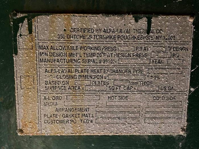 Used ALFA LAVAL A15-BFG S/S PLATE TYPE HEAT EXCHANGER SQ. FT. 1533.3