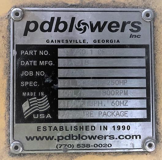 Used PdBLOWER PRESSURE PACKAGE WITH ROOTS 821 RCS-J POSITIVE DISPLACEMENT BLOWER