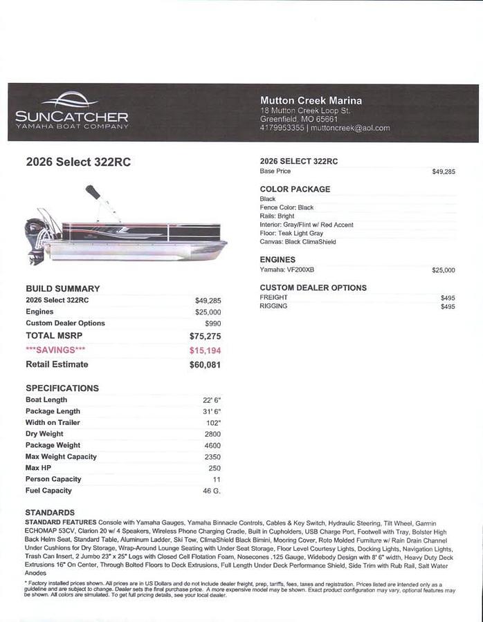 2026 SunCatcher Select 322RC