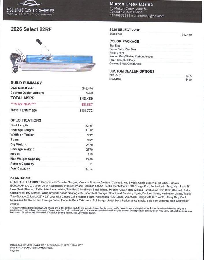 2026 SunCatcher Select 22RF