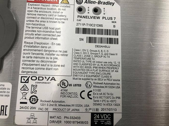 Used ALLEN BRADLEY PANELVIEW PLUS 7 SERIES B 2017