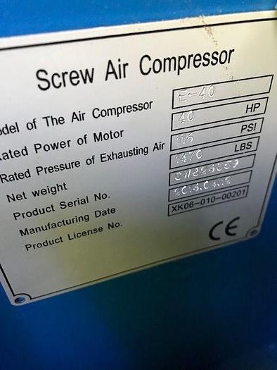 Used 4/12/2016 2016 40HP AIR COMPRESSOR
