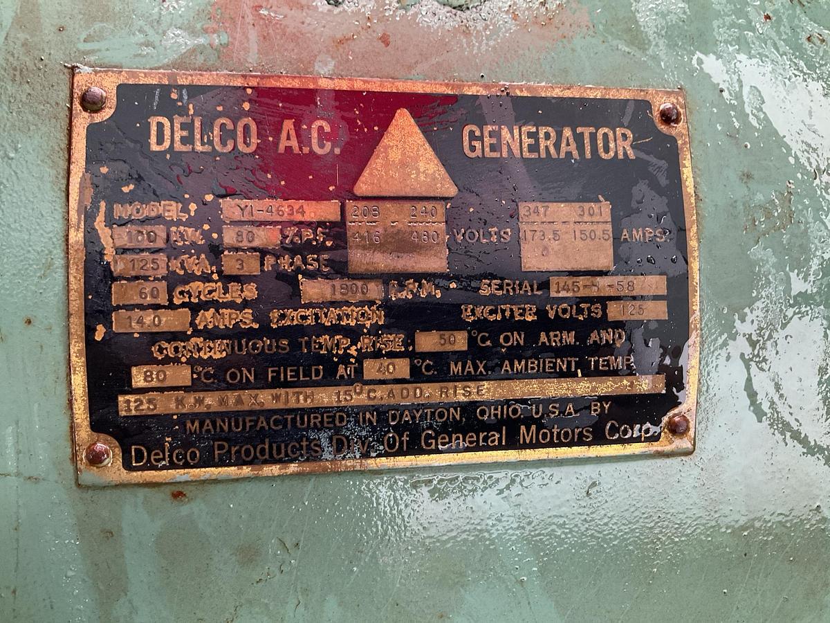 Used Detroit 671 100 KW Genset with Delco A.C. Y1-4634 Generator