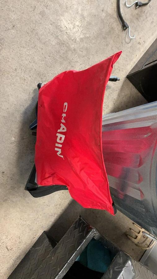 Used Chapin Professional Broadcast Hand Seeder, Grass seed, and Rakes