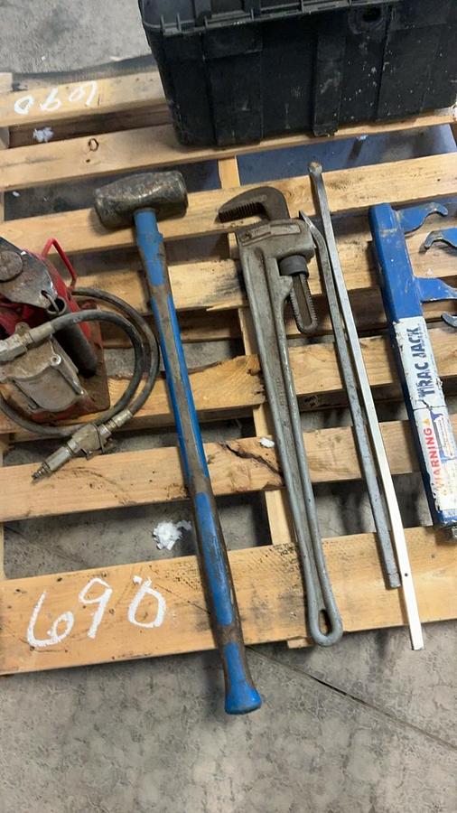 Used Hydraulic/Air Jack, Sledge and Assorted Tools