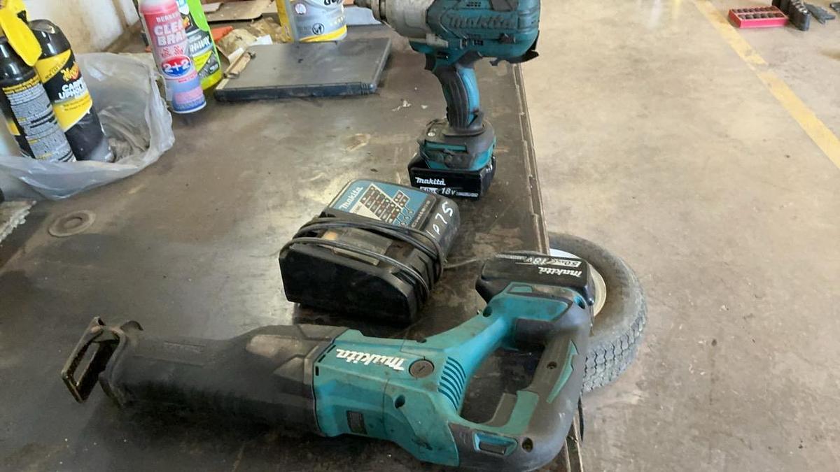 Used Makita Reciprocating Saw, Impact Driver, and Battery Charger