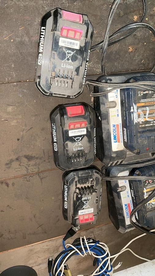 Used Lincoln Battery Grease Gun, Batteries, and Chargers