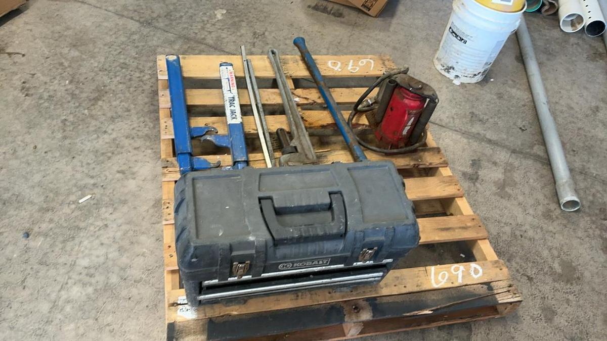 Used Hydraulic/Air Jack, Sledge and Assorted Tools