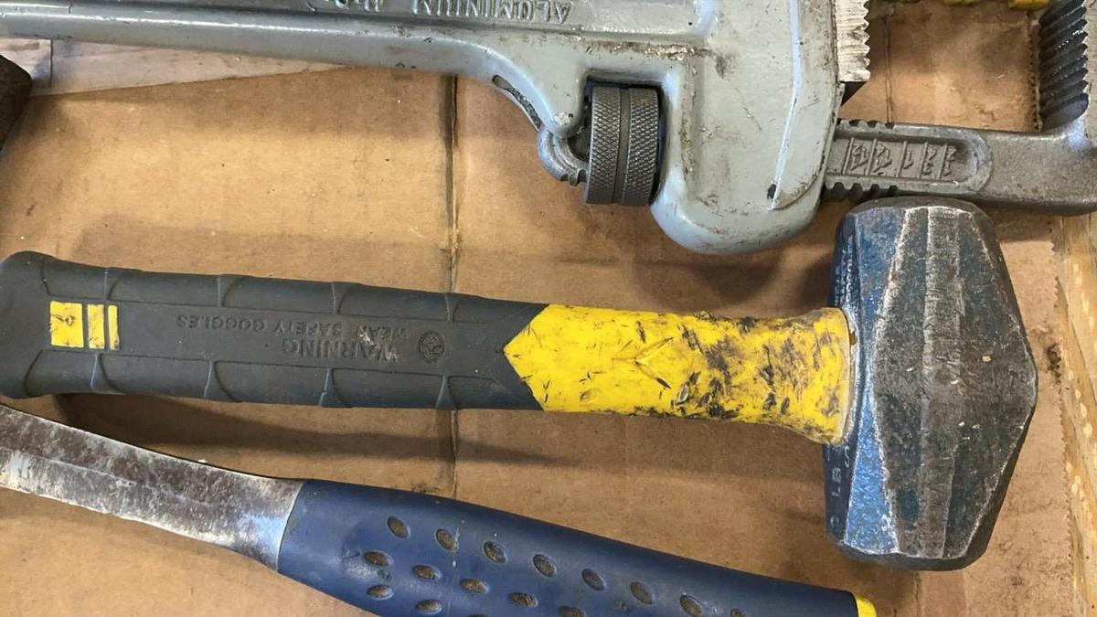 Used Hammers, 14” Pipe Wrench and Sockets
