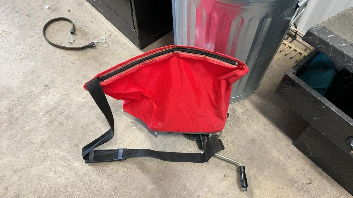Used Chapin Professional Broadcast Hand Seeder, Grass seed, and Rakes