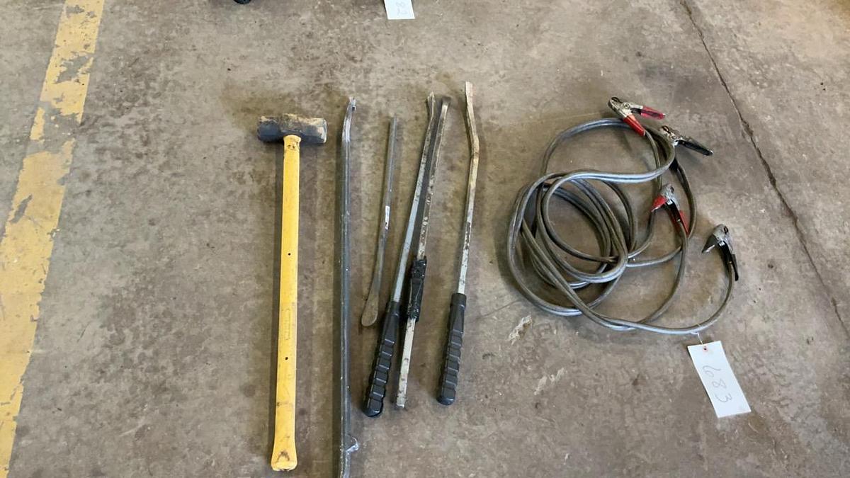 Used Sledge, Pry Bars, and Jumper Cables