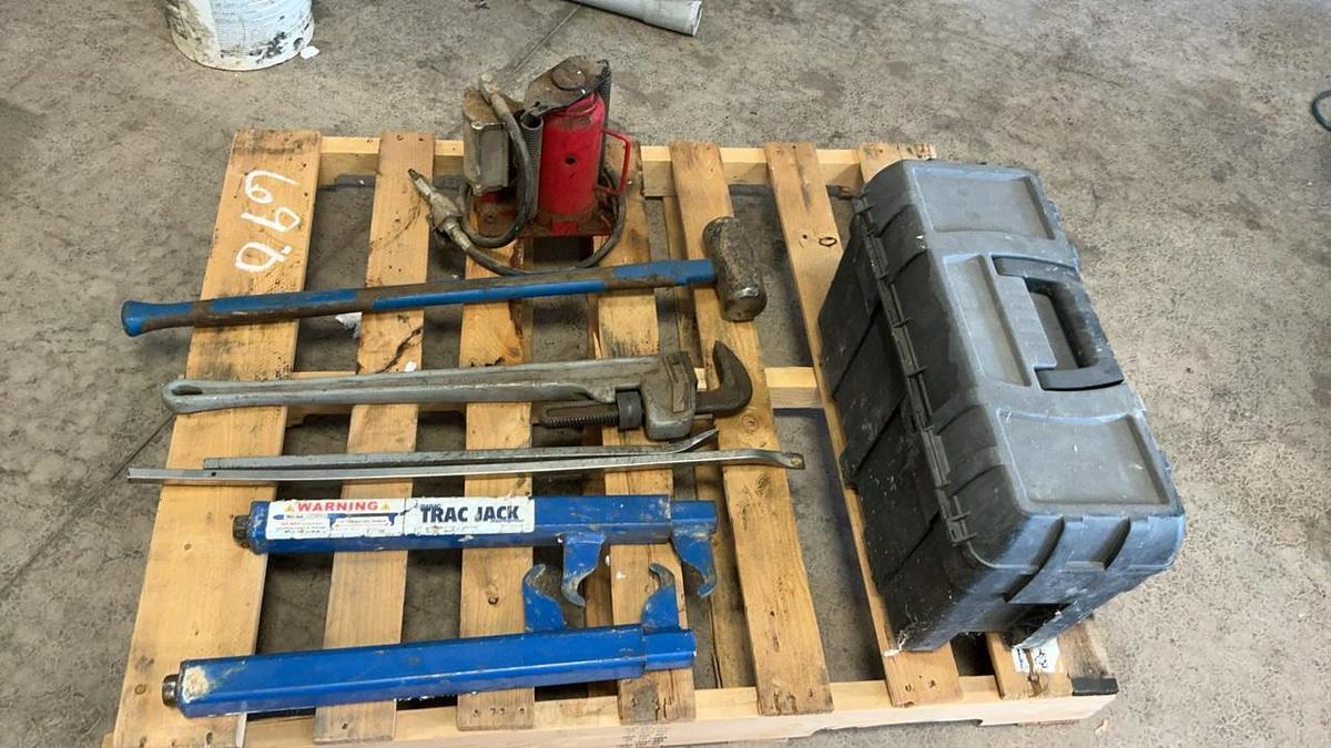 Used Hydraulic/Air Jack, Sledge and Assorted Tools