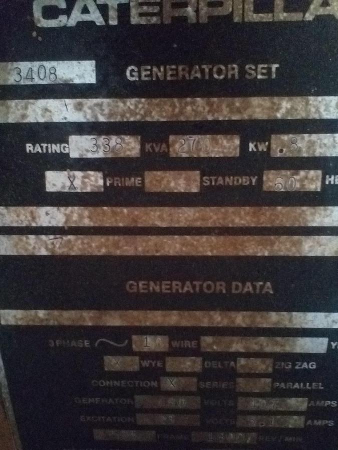 Used 3408 CAT 270 KW Nat Gas Genset
