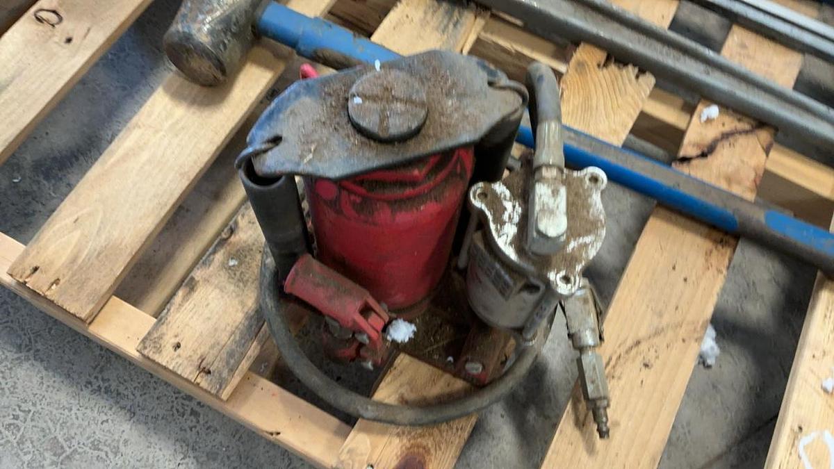 Used Hydraulic/Air Jack, Sledge and Assorted Tools