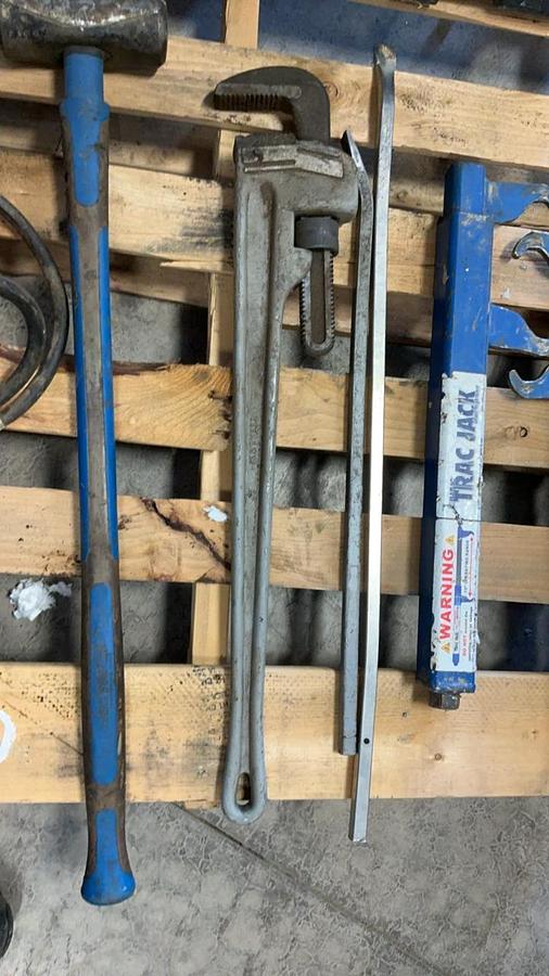 Used Hydraulic/Air Jack, Sledge and Assorted Tools