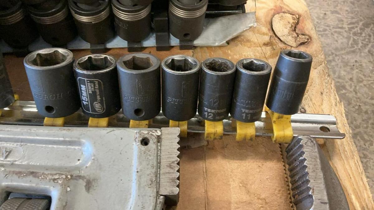 Used Hammers, 14” Pipe Wrench and Sockets