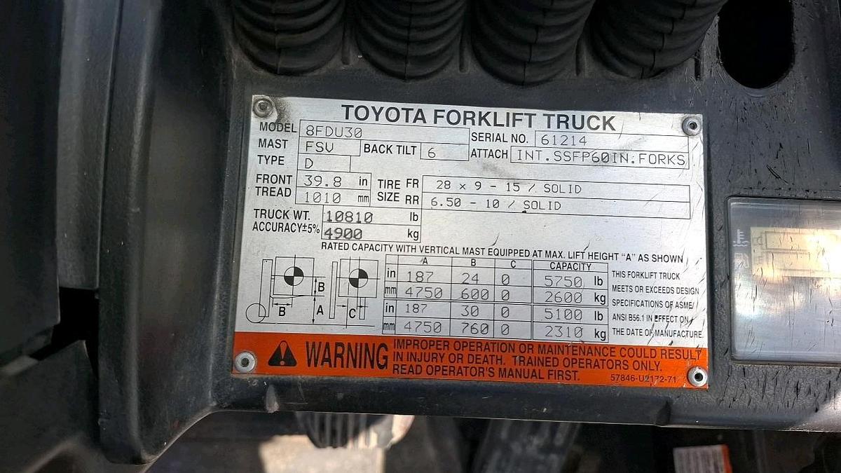 Used Toyota 8FDU30 Forklift
