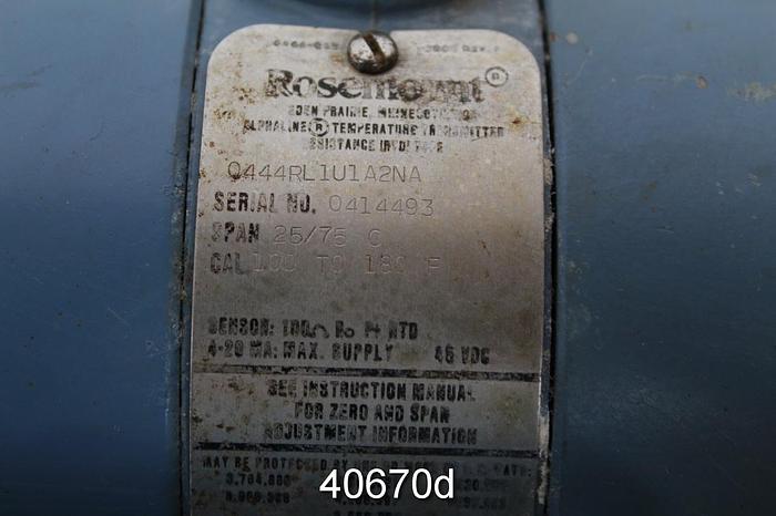 Used Rosemount 0444RL2U1A2NA Temperature Transmitter, RTD Type #40670