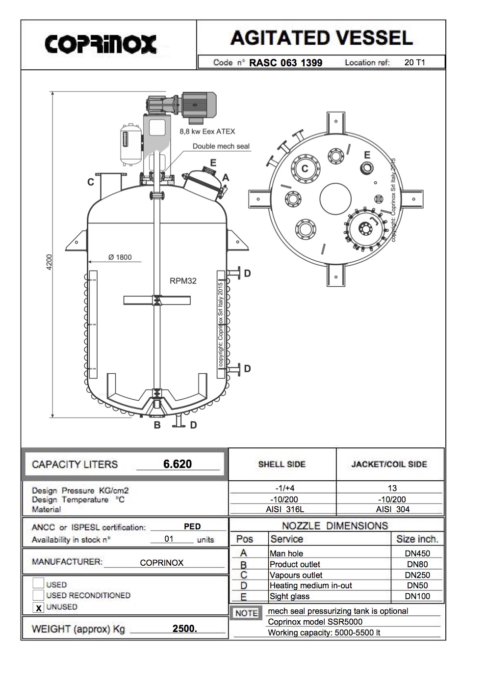 Reattore COPRINOX da 6620 Litri