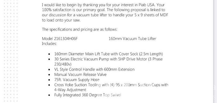 Used Piab 150 Lbs Vacuum Lift