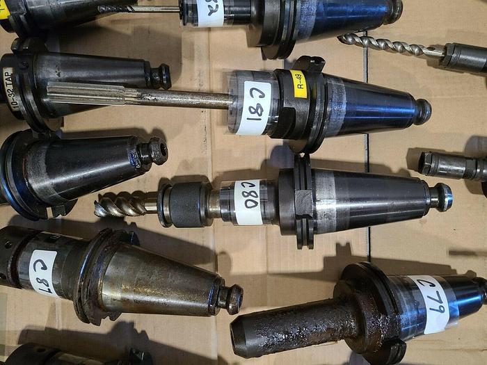 Used CAT 50 Tool Holders One Lot of 7 Assorted CNC Tooling with Cutters & Drills