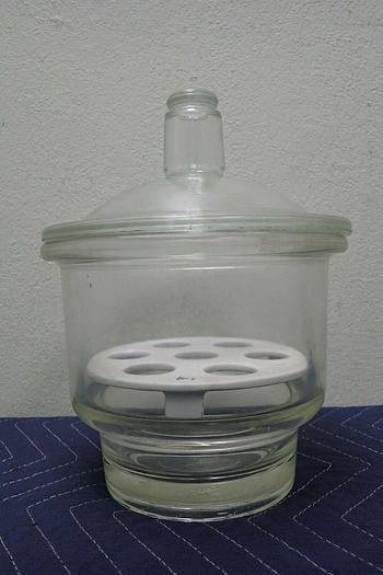 Used Pyrex 8 Inch Diameter Glass Desiccator with Lid and Coors Ceramic Plate