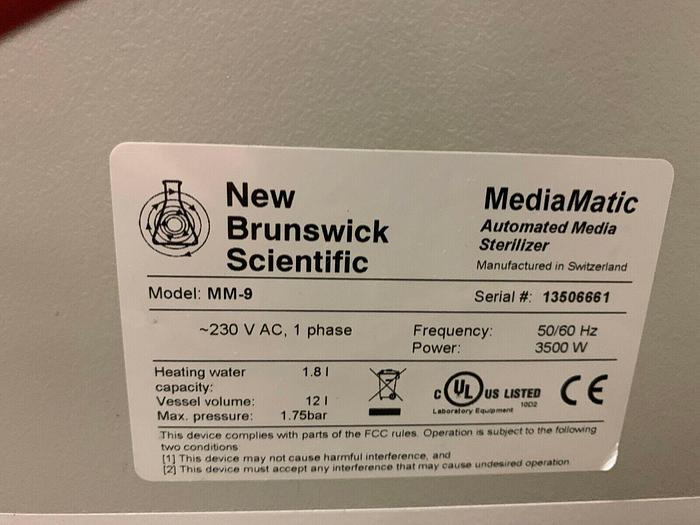 Used Brunswick Mediamatic MM-9 , Automated Media Sterilizer , MM9